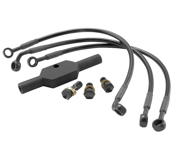 Harley FLTR/FLTRI '98-'07 Ebony Stock Front Brake Lines (Tri-Piece Kit) Non-ABS By Goodridge