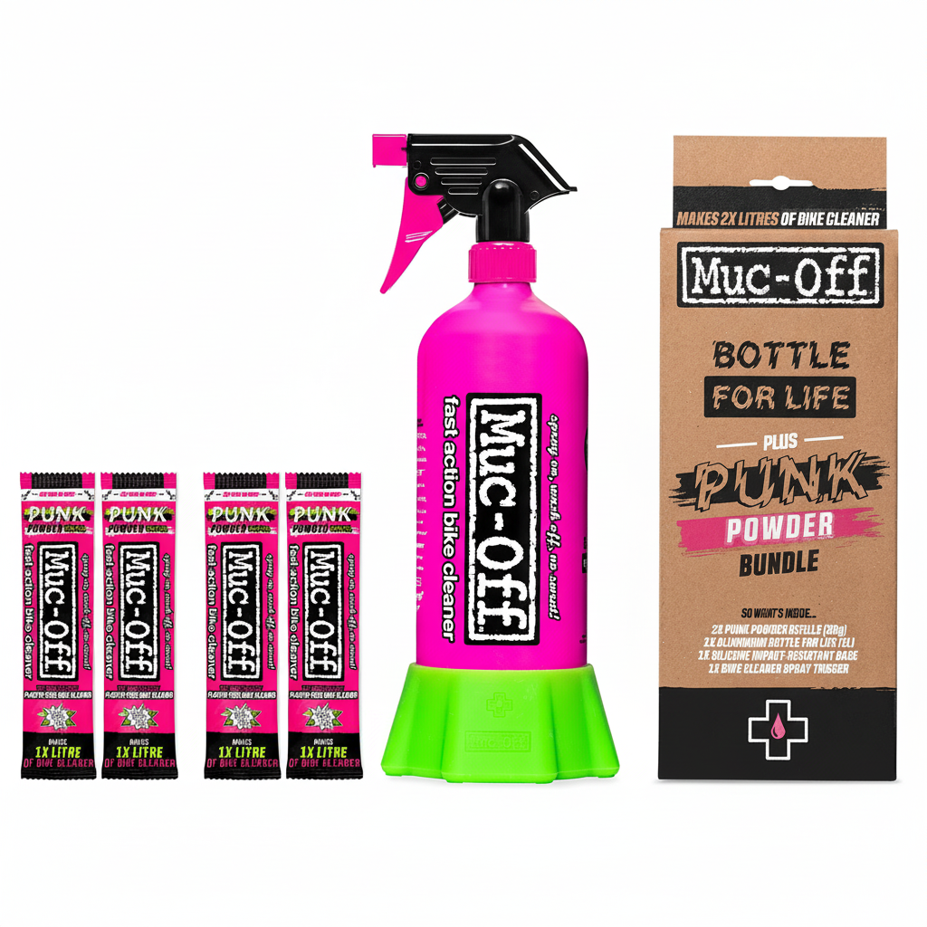 MUC-OFF USA Punk Powder Fast Action Concentrated Bike Cleaner Refill Pack - 4 Pack with Bottle