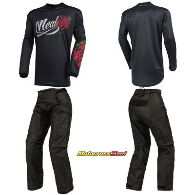 O'NEAL 2022 Womens Element Threat Roses Jersey and Apocalypse Pant Combo Black/Red