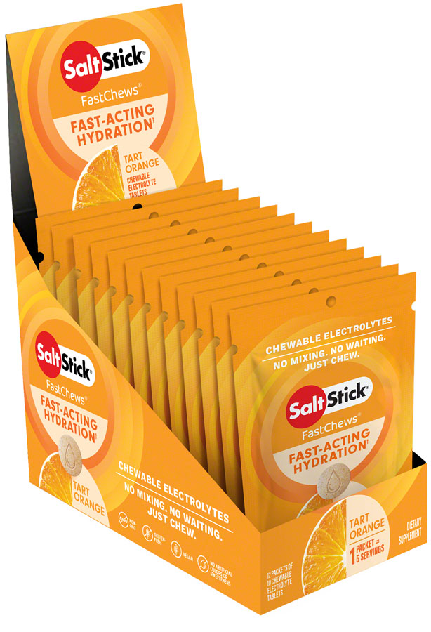 Saltstick Fastchews Chewable Electrolyte tablets POP: Box of 12 Packets, Orange