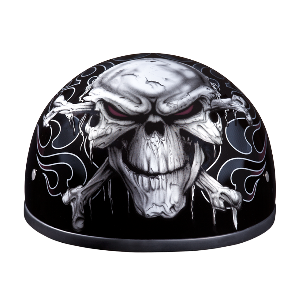 DOT Approved Daytona Motorcycle Half Face Helmet - Skull Cap Graphics for Men & Women, Scooters, ATVs, UTVs & Choppers - W/ Cross Bones