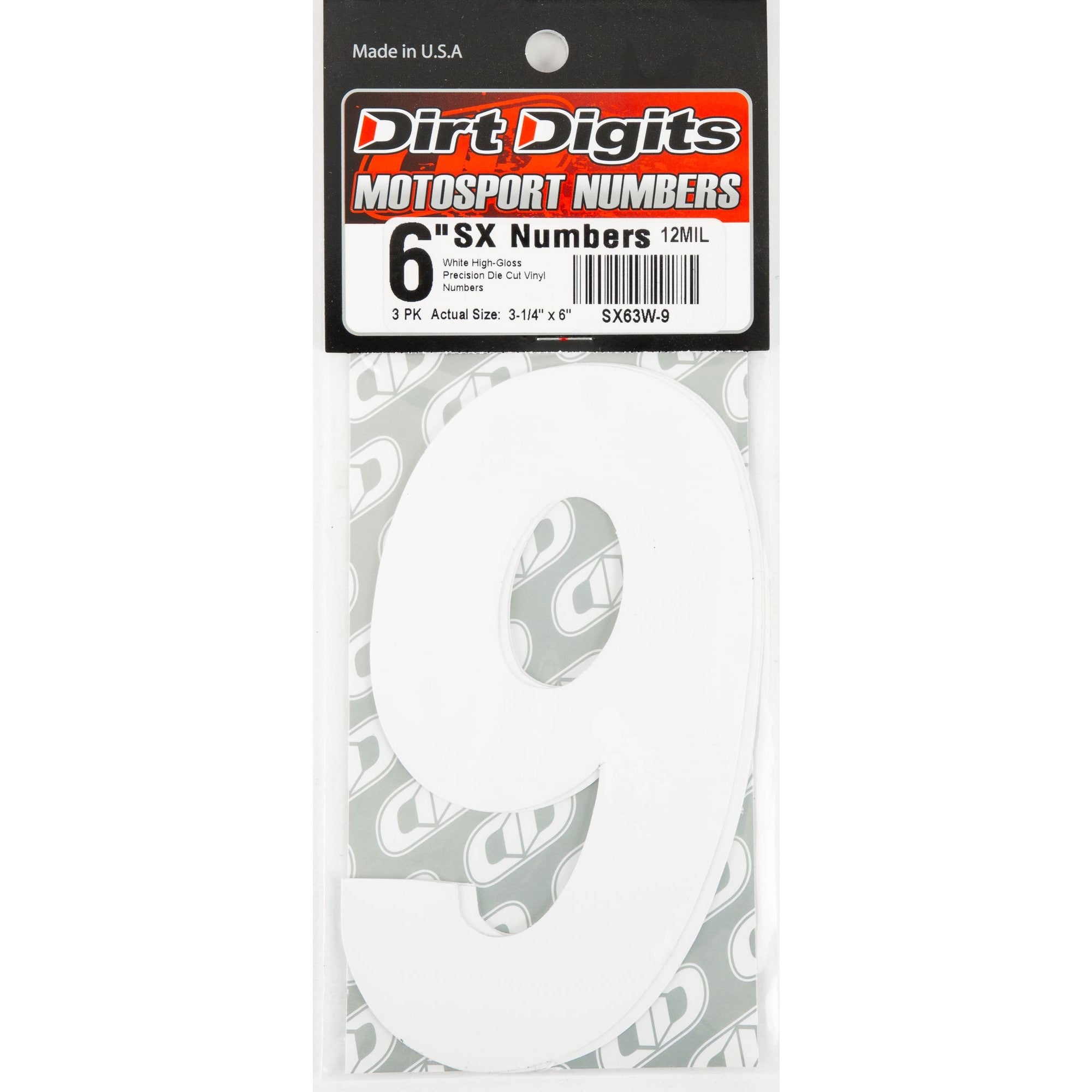 DIRT DIGITS #9 6" WHITE SUPER X DIGITS 3/PK - 09-6509