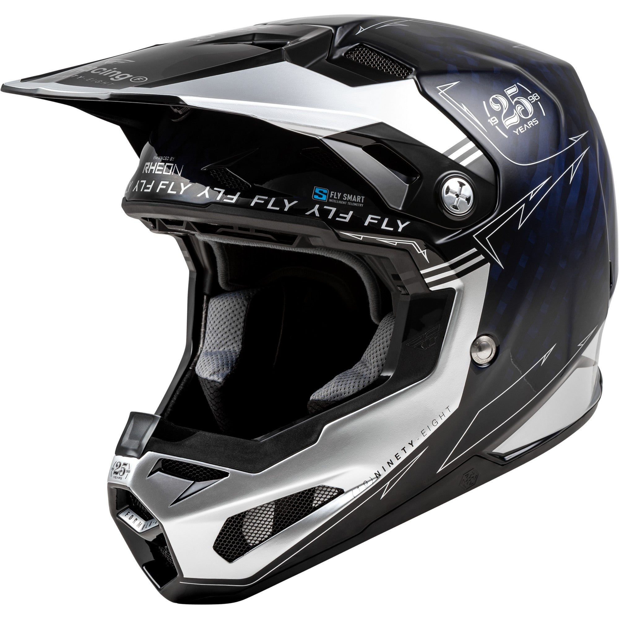 FLY RACING YOUTH FORMULA S CARBON LEGACY HELMET BLUE CARBON/SILVER YL - 73-4448YL
