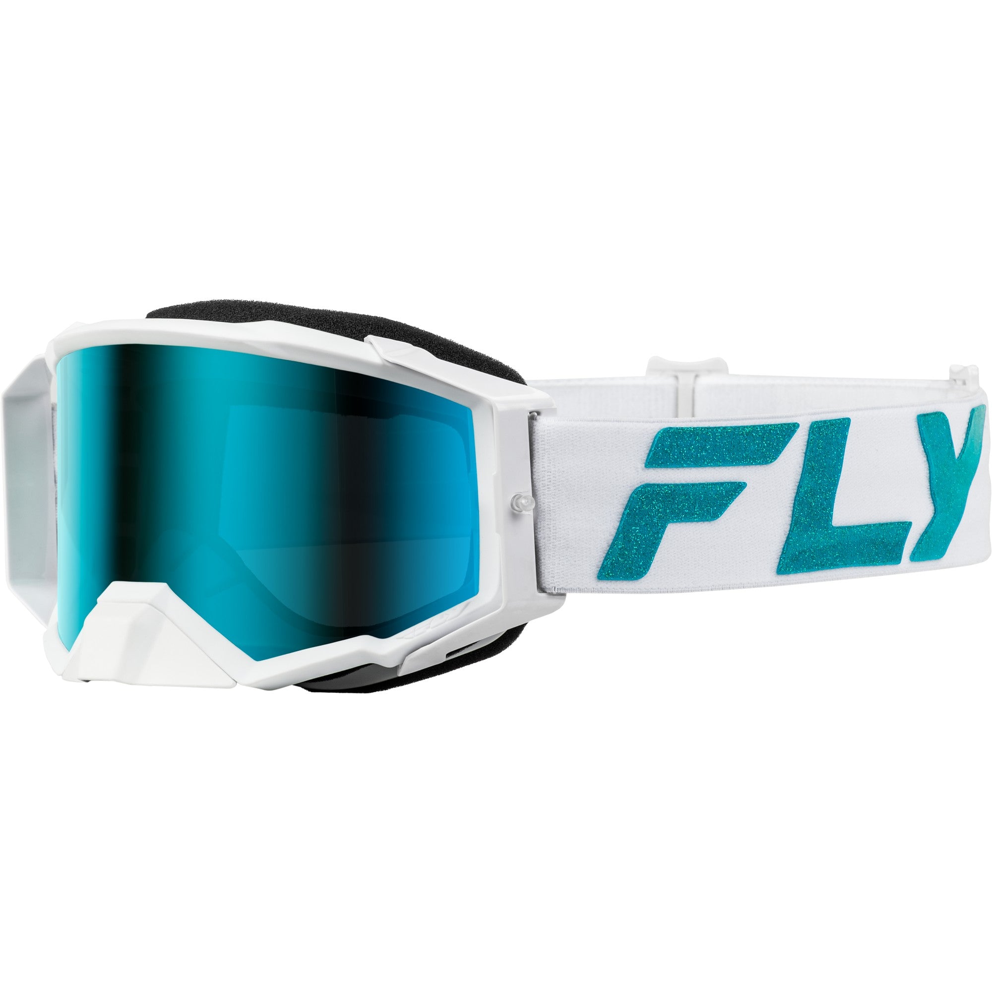 FLY RACING ZONE ELITE GOGGLE WHITE/TEAL W/ LIGHT GRN MIRROR/SMOKE LENS - 37-51907